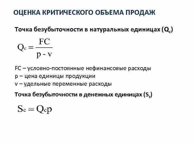 Формула критического обьема продаж: ключевые моменты и особенности