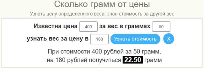 Способ 2: Пересчет цены веса продукта в цену за 100 грамм