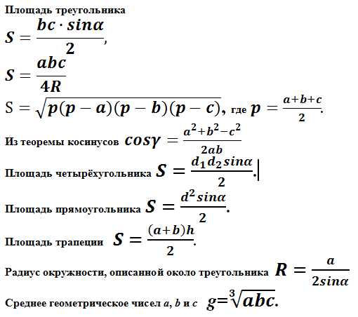 Описание формулы для вычисления радиуса описанной окружности