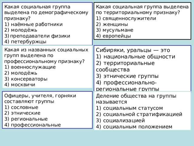 Какая социальная группа выделена по демографическому признаку: основные типы