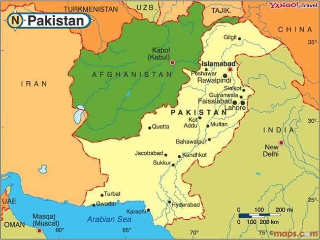 Карта пакистана с соседними странами