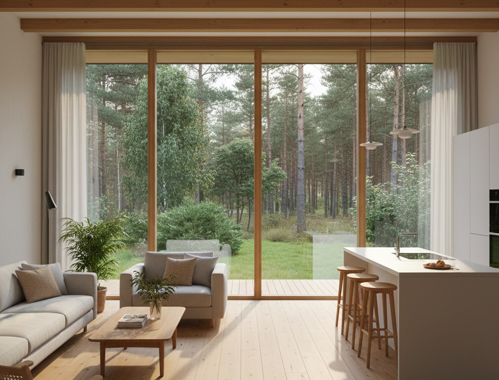Экоминимализм и большие окна в домах до 100 м²: свет и пространство
